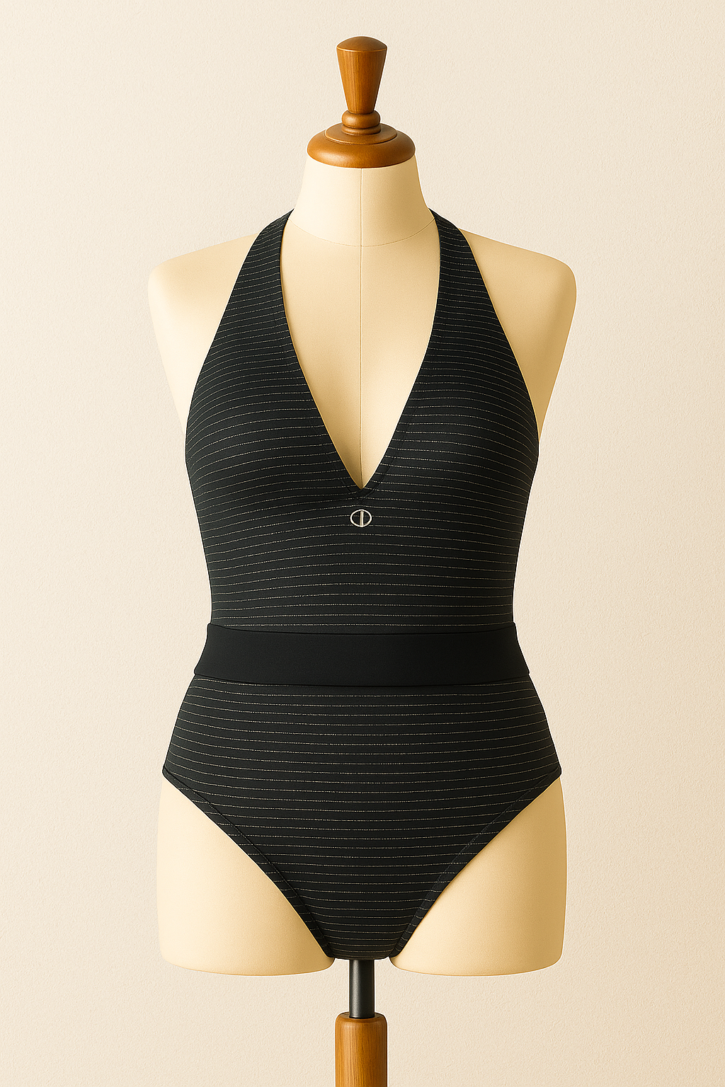 Maillot de Bain Une Pièce Dos Nu JUDY - Noir Rayé Lurex Argenté - IODUS