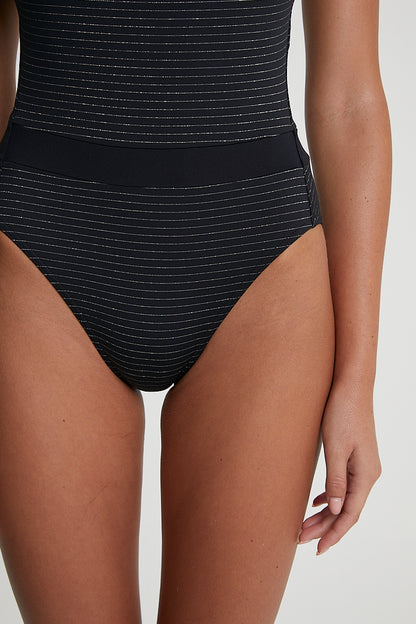 Maillot de Bain Une Pièce ballerine LEIA Noir Rayures Lurex - IODUS