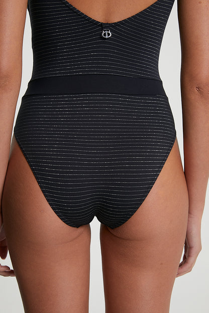 Maillot de Bain Une Pièce ballerine LEIA Noir Rayures Lurex - IODUS