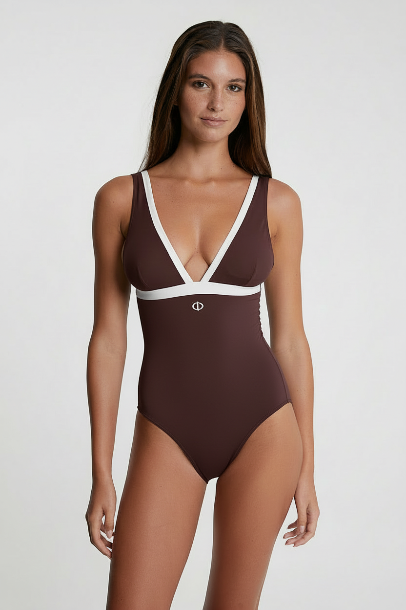 Maillot de Bain Triangle CELESTE - Une Pièce Chic avec Contours Poudre